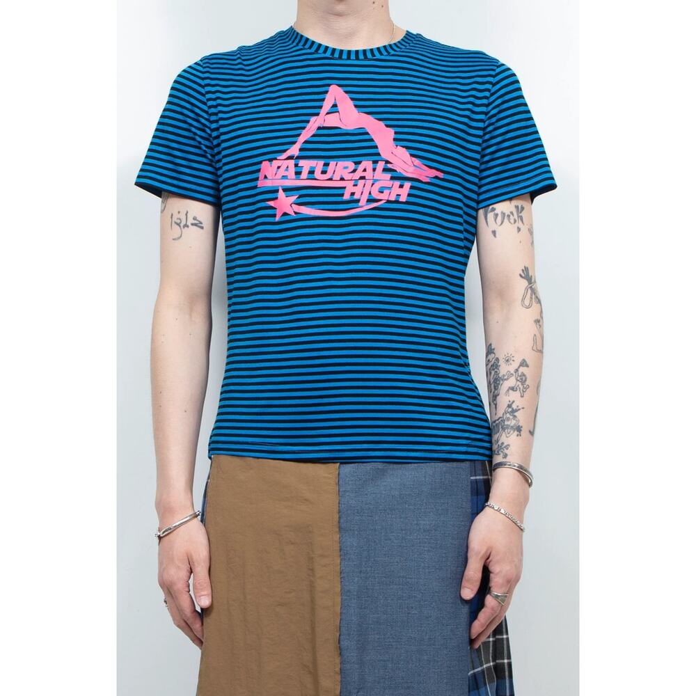 Y2K Blue Striped Graphic Printed T-Shirt size Baby Tee size S